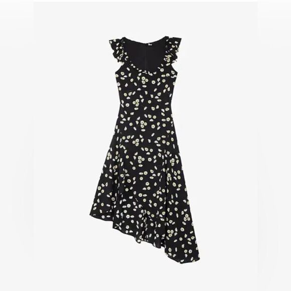 The Kooples black, white and yellow Daisies Satin slip dress y2K inspired - Picture 3 of 11